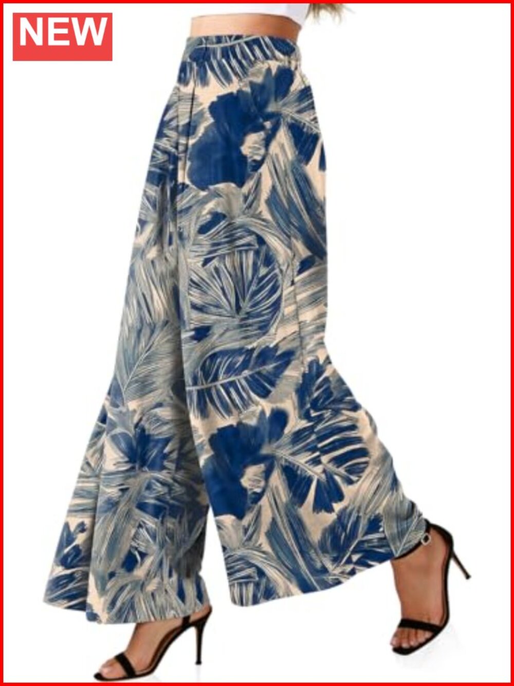 Linen Palazzo Pants High Waist Wide Leg Pleated Trousers with Pockets